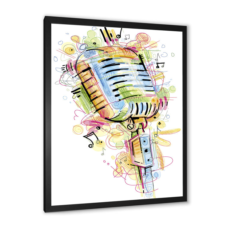 Winston Porter Music Microphone Abstract Design Framed On Canvas